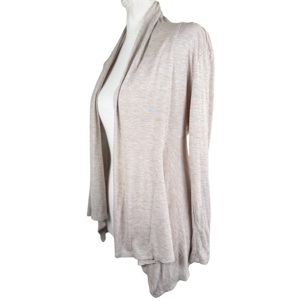 Open Front Cardigan Womens S Beige Rayon Draped Long Sleeve Lightweight Flowy